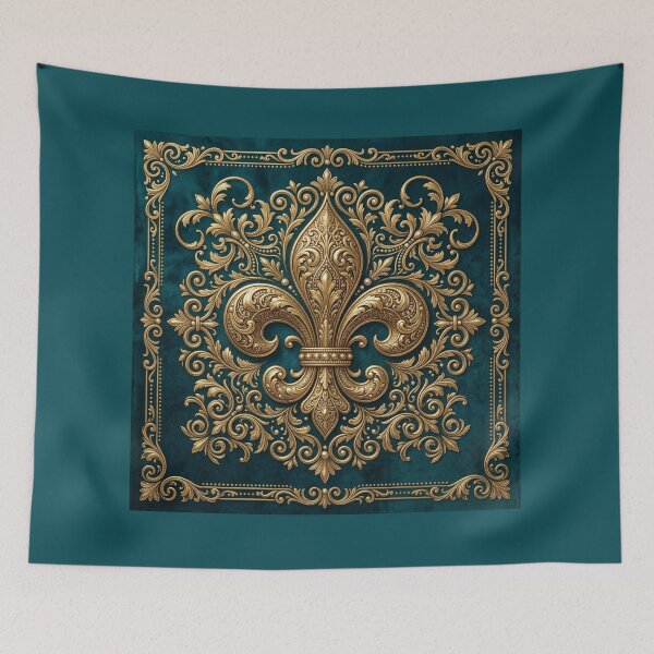 Item preview, Ornate Gold Fleur de Lis on Deep Teal – Elegant Baroque Luxury Design designed and sold by ProjectNoah.