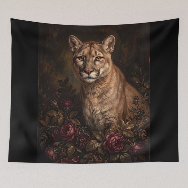Item preview, Royal Wild Cougar Dark Rose Portrait designed and sold by The Real Beast Art.