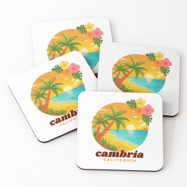 Item preview, Diseño retro de palmeras al atardecer en Cambria, California | Arte de recuerdo de playa de la costa central designed and sold by DonnaRaine.
