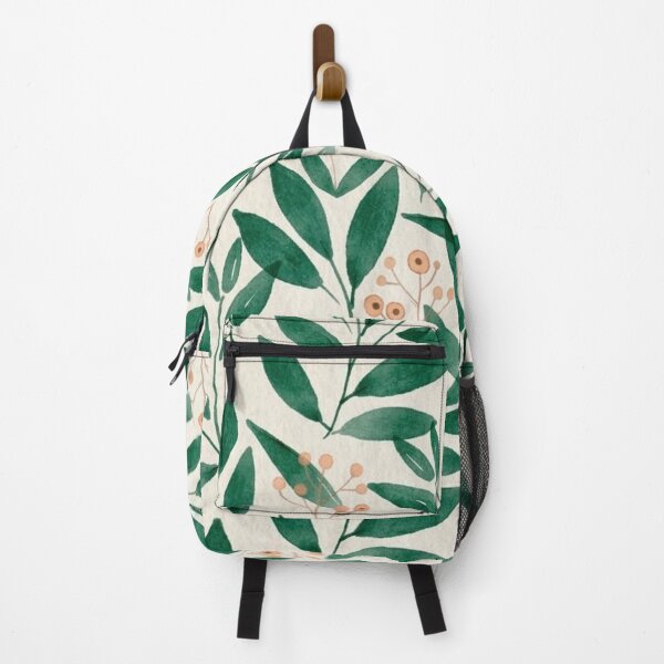 Item preview, Watercolor Emerald Green & Peach Botanical Leaf Pattern designed and sold by GozdeSoftChaos.