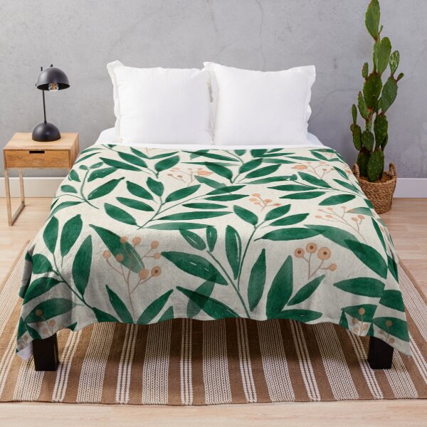 Item preview, Watercolor Emerald Green & Peach Botanical Leaf Pattern designed and sold by GozdeSoftChaos.