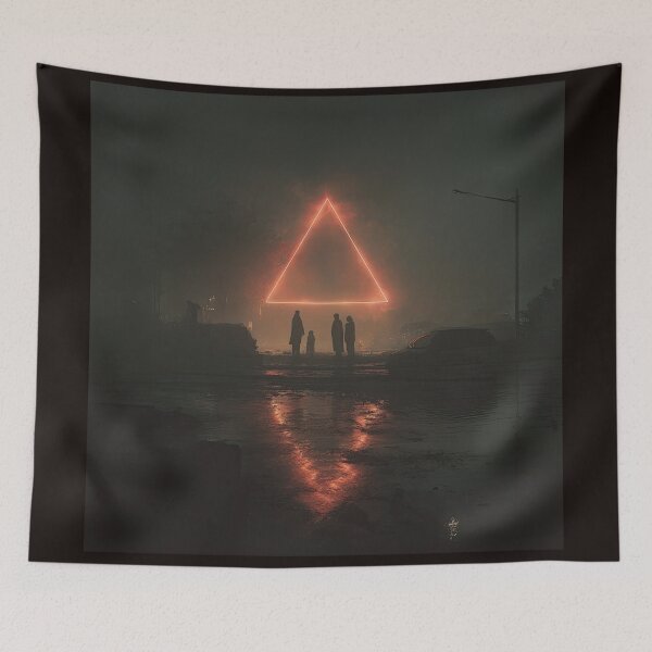 Item preview, Glowing Triangle UFO Over a Foggy Street designed and sold by Shannon Hilson.