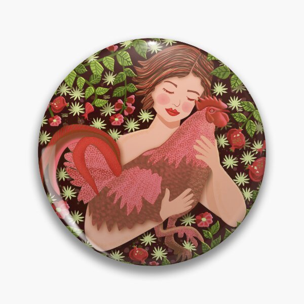 Item preview, Pattern of a woman caressing a rooster, surrounded by pomegranate trees designed and sold by WONDERPRINTVALLEY.