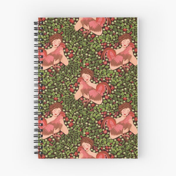 Item preview, Pattern of a woman caressing a rooster, surrounded by pomegranate trees designed and sold by WONDERPRINTVALLEY.