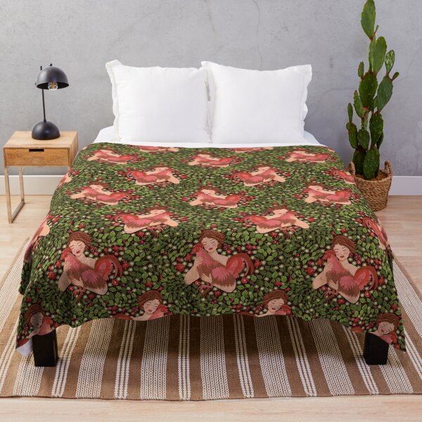 Item preview, Pattern of a woman caressing a rooster, surrounded by pomegranate trees designed and sold by WONDERPRINTVALLEY.