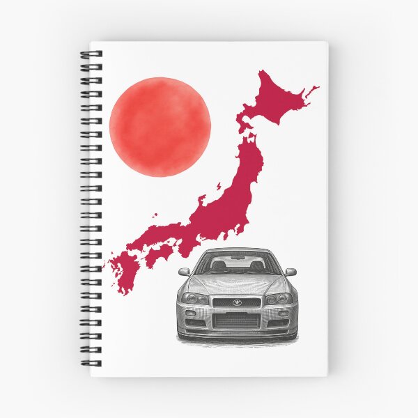 Item preview, Classic Japanese AWD Turbo Sports Car with Red Japan Map and Sun Ink Art designed and sold by FANTASYoDarknes.