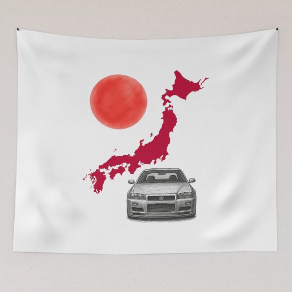 Item preview, Classic Japanese AWD Turbo Sports Car with Red Japan Map and Sun Ink Art designed and sold by FANTASYoDarknes.