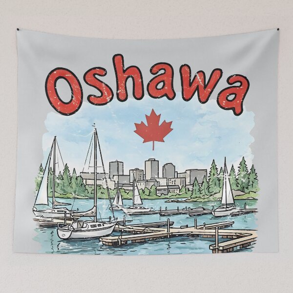 Artikelvorschau, Oshawa, Ontario, Kanada – Skyline, blaues Stadtbild entworfen und verkauft von HowToCanadian.
