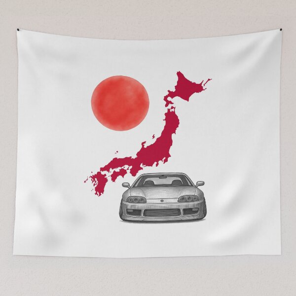 Item preview, 90s Japanese Inline-6 Turbo Sports Car with Red Japan Map and Rising Sun Sketch designed and sold by FANTASYoDarknes.