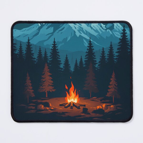 Item preview, Campfire Under Starry Night Sky Mountain Landscape Vector Art designed and sold by mijaczeek.