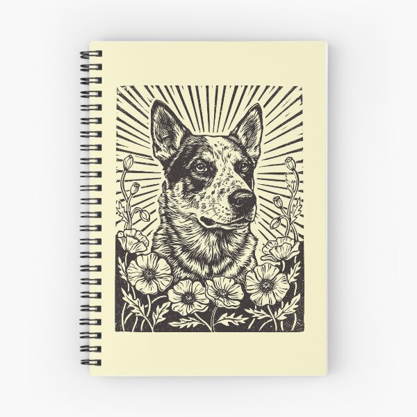 Item preview, Australian Cattle Dog Floral Blue Heeler Linocut    designed and sold by Y-Vibes.