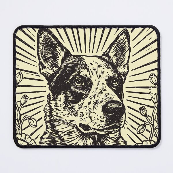 Item preview, Australian Cattle Dog Floral Blue Heeler Linocut designed and sold by Y-Vibes.