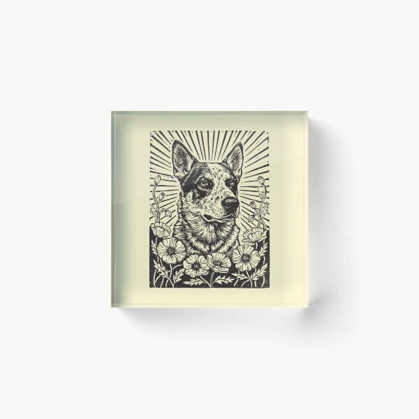 Item preview, Australian Cattle Dog Floral Blue Heeler Linocut    designed and sold by Y-Vibes.