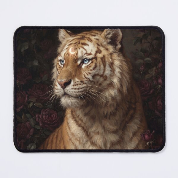 Item preview, Tiger painting and dark peonies designed and sold by Real Beast Art.