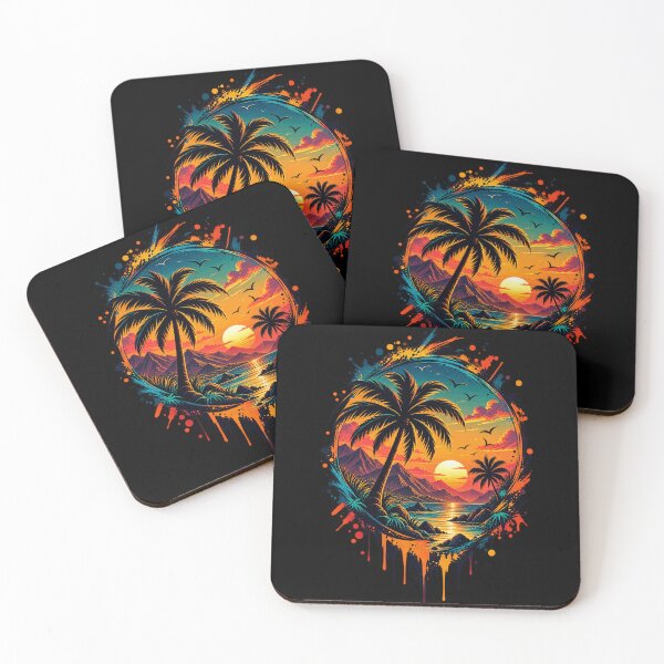 Item preview, Tropical Beach Sunset Retro Palm Tree Paint Splatter Art designed and sold by Shakhbata-1.