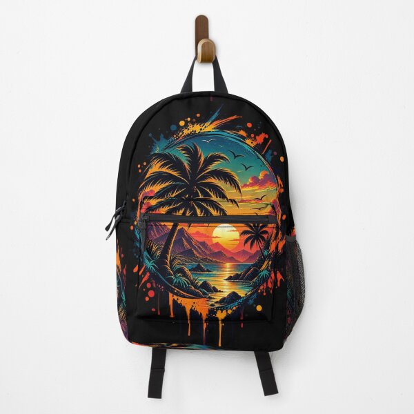 Item preview, Tropical Beach Sunset Retro Palm Tree Paint Splatter Art designed and sold by Shakhbata-1.