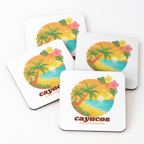 Item preview, Diseño retro de palmeras al atardecer en Cayucos, California | Recuerdos de playa de la costa central designed and sold by DonnaRaine.