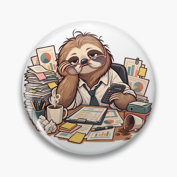 Item preview, Funny tired sloth accountant sticker working at office desk with piles of papers and coffee designed and sold by aleano2026.