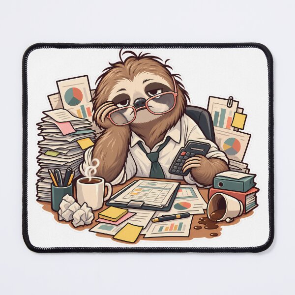 Item preview, Funny tired sloth accountant sticker working at office desk with piles of papers and coffee designed and sold by aleano2026.