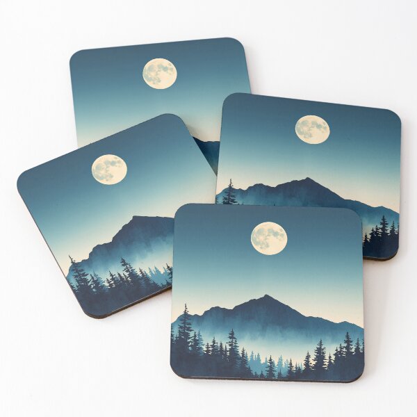 Aperçu de l'œuvre Full Moon Over Mountain Forest Blue Landscape Illustration créée et vendue par mijaczeek.