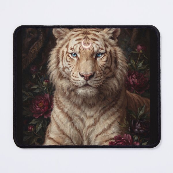 Item preview, Oil painting of a tiger and dark peonies designed and sold by Real Beast Art.
