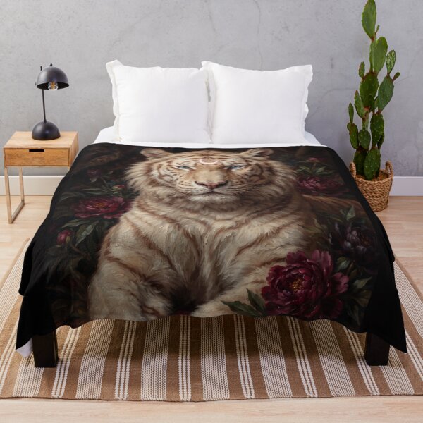 Item preview, Oil painting of a tiger and dark peonies designed and sold by Real Beast Art.