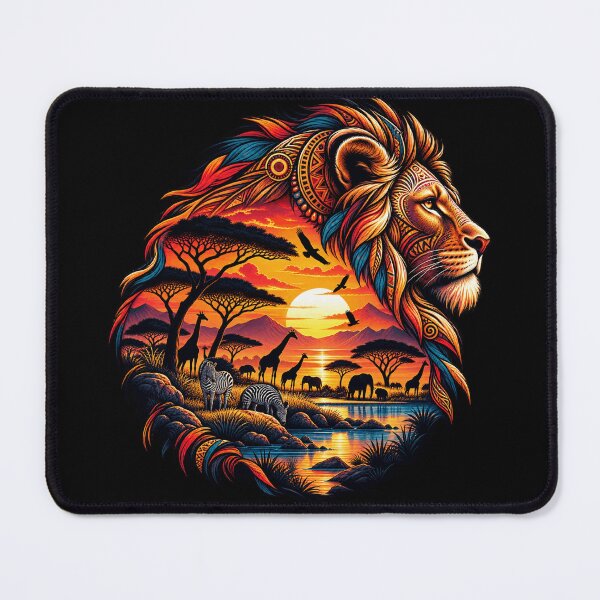 Item preview, African Safari Lion Sunset Bohemian Wildlife Double Exposure Art designed and sold by Shakhbata-1.