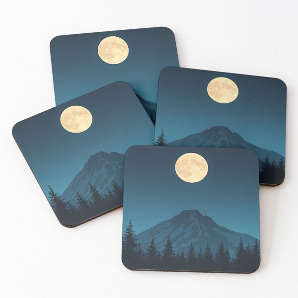 Aperçu de l'œuvre Full Moon Over Mountain Forest Blue Landscape Illustration créée et vendue par mijaczeek.