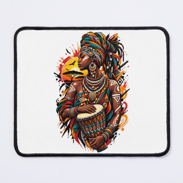 Item preview, African Woman Djembe Drummer Tribal Queen Sunset Art designed and sold by Shakhbata-1.