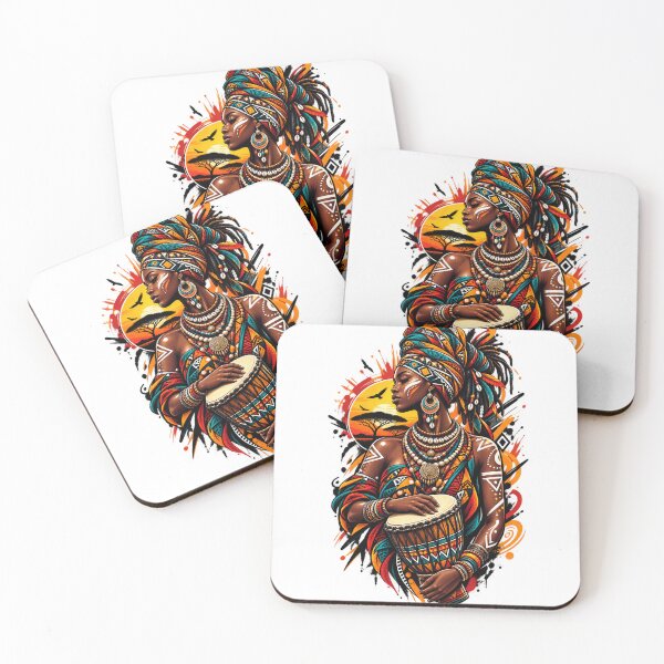 Item preview, African Woman Djembe Drummer Tribal Queen Sunset Art designed and sold by Shakhbata-1.