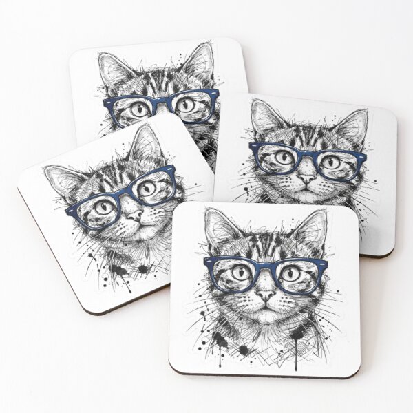 Item preview, Tabby Cat Wearing Blue Glasses Sketch designed and sold by Snurly.