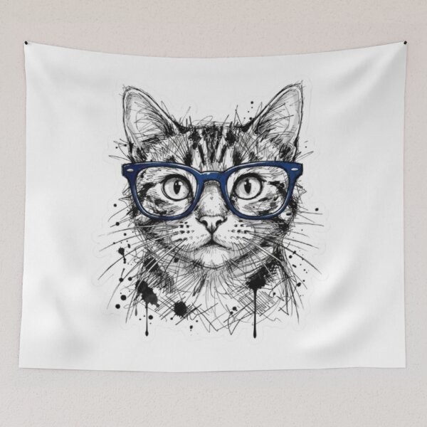 Item preview, Tabby Cat Wearing Blue Glasses Sketch designed and sold by Snurly.