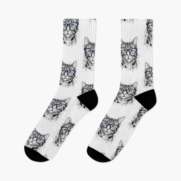 Item preview, Tabby Cat Wearing Blue Glasses Sketch designed and sold by Snurly.