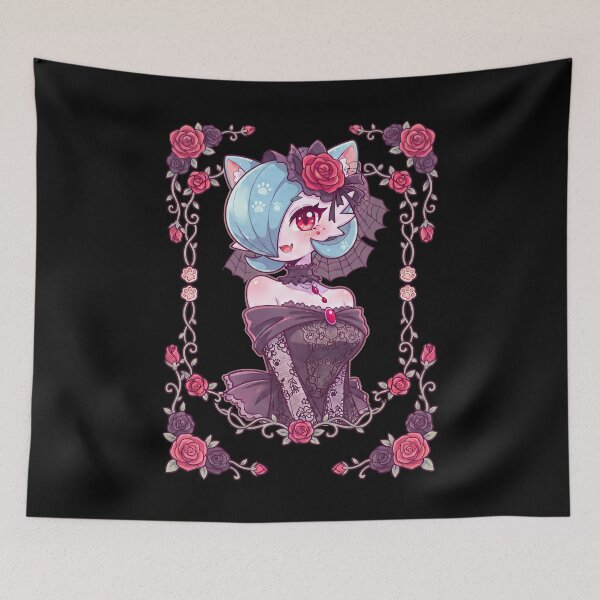 Item preview, Shiny Blue Gothic Gardevoir Cat: Red Rose Floral Frame designed and sold by CuteKats.