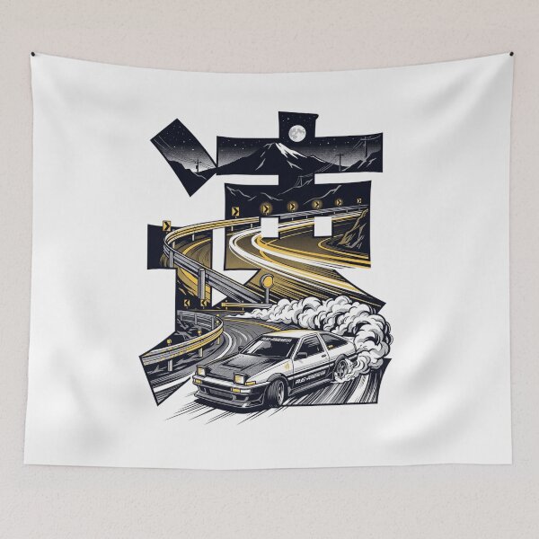 Item preview, JDM AE86 Touge Mountain Drift Japanese Kanji Silhouette Aesthetic designed and sold by mood-draftsman.