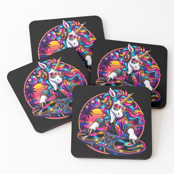 Item preview, Synthwave Unicorn DJ Turntable Retro Music Art designed and sold by DailySparks.