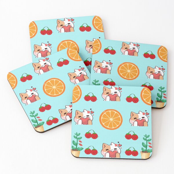 Item preview, Cute Kawaii Cats Oranges And Cherries Pattern designed and sold by Azurart2.