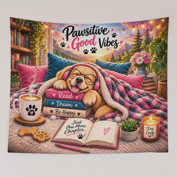 Item preview, Pawsitive Good Vibes – Cozy Reading Dog designed and sold by PaginaBrew.