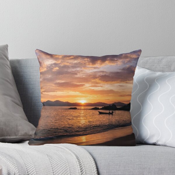 Item preview, Golden Hour Beach Sunset with Boat Silhouette designed and sold by Vinnies Atelier .