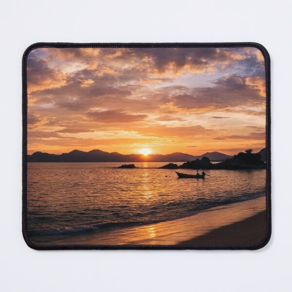Item preview, Golden Hour Beach Sunset with Boat Silhouette designed and sold by Vinnies Atelier .