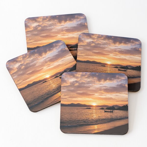 Item preview, Golden Hour Beach Sunset with Boat Silhouette designed and sold by Vinnies Atelier .