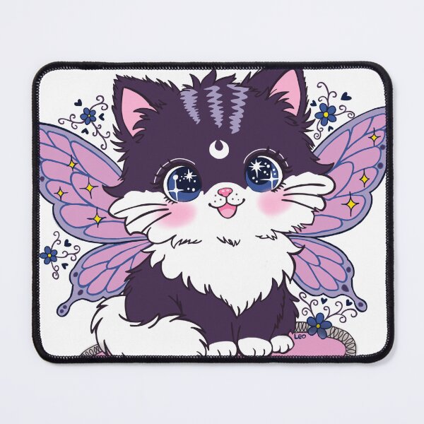 Item preview, Fairy Kitty Cat Kawaii - Magical Purple Galaxy Cat with Butterfly Wings designed and sold by BunnySoftArt.