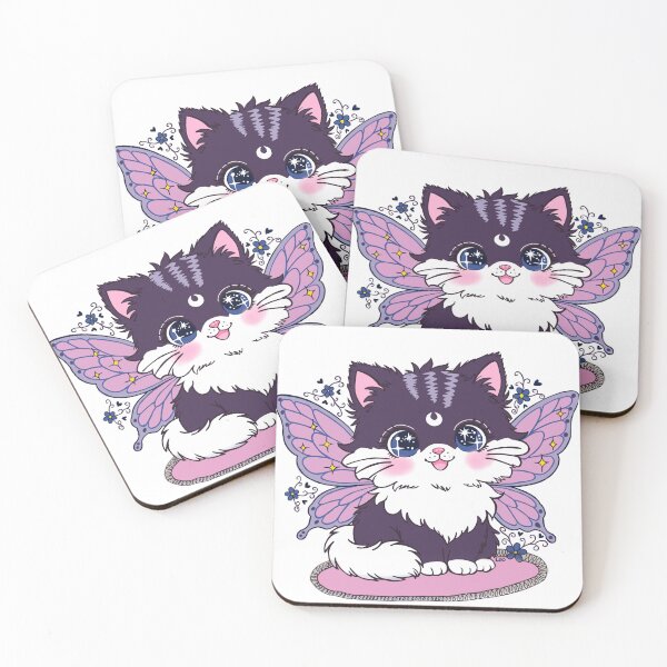 Item preview, Fairy Kitty Cat Kawaii - Magical Purple Galaxy Cat with Butterfly Wings designed and sold by BunnySoftArt.