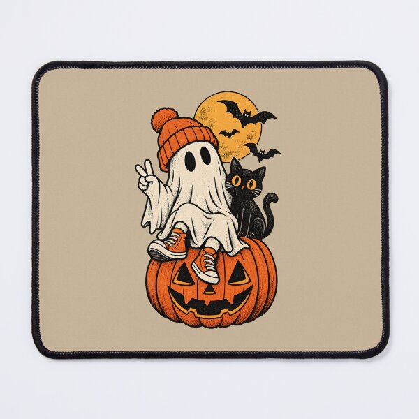 Item preview, Spooky Vibes Only – Retro Halloween Ghost & Black Cat designed and sold by StickyDelights.