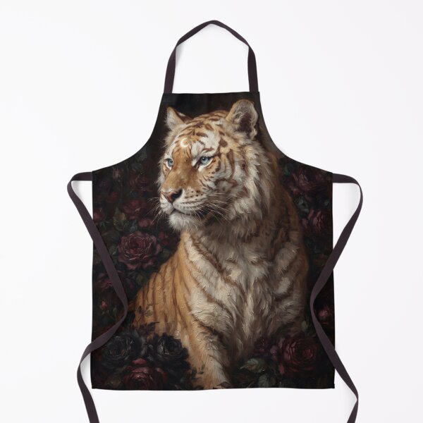 Item preview, Oil painting of a tiger and dark roses designed and sold by The Real Beast Art.