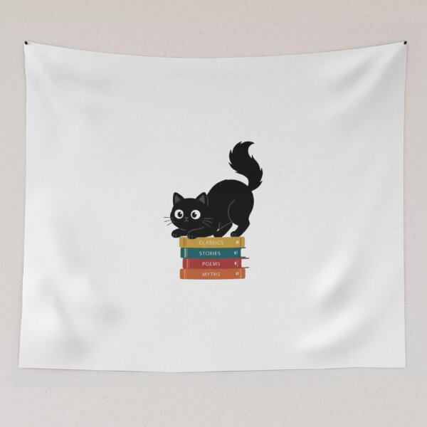 Item preview, Black Cat on Books – Cute Reading Kitten Art designed and sold by PrintforDesign.