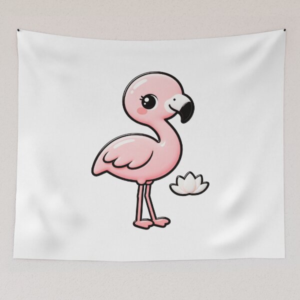 Item preview, Cute Pink Flamingo with Lotus Flower - Kawaii Tropical Bird Art designed and sold by Raloel Art.