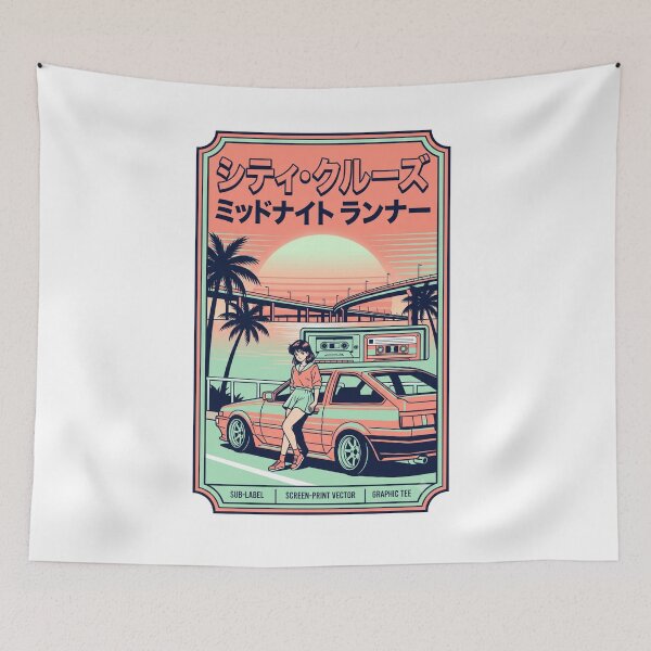 Item preview, Retro 80s City Pop Anime Girl AE86 Synthwave Sunset Aesthetic designed and sold by mood-draftsman.