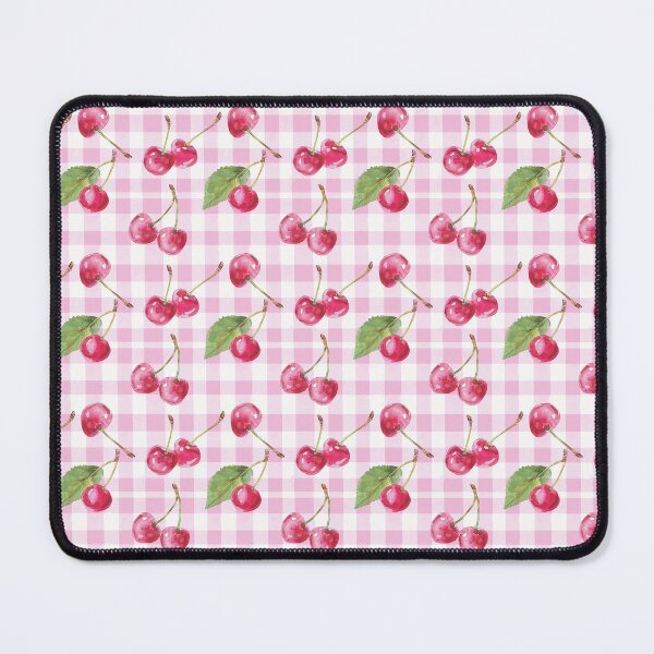Item preview, watercolor cherry berries  on pink plaid background designed and sold by GennyBunny.
