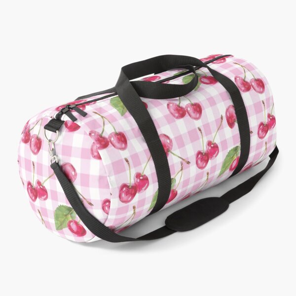 Item preview, watercolor cherry berries on pink plaid background designed and sold by GennyBunny.